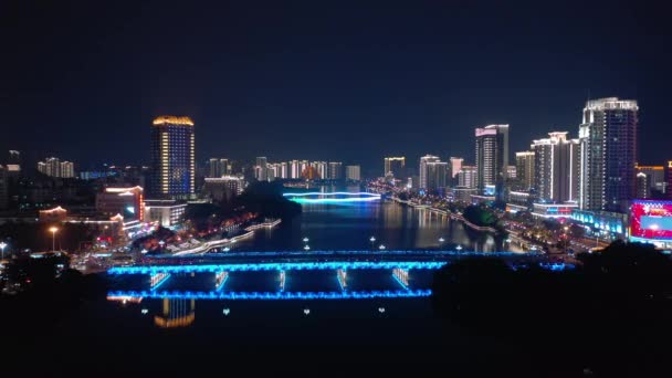 Sanya China Octubre 2018 Noche Iluminada Sanya Ciudad Río Paseo — Vídeos de Stock