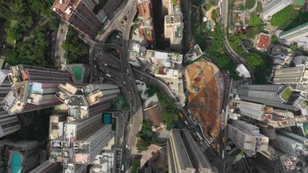 日時間香港シティ ダウンタウンのトラフィック通り空中トップダウン パノラマ — ストック動画