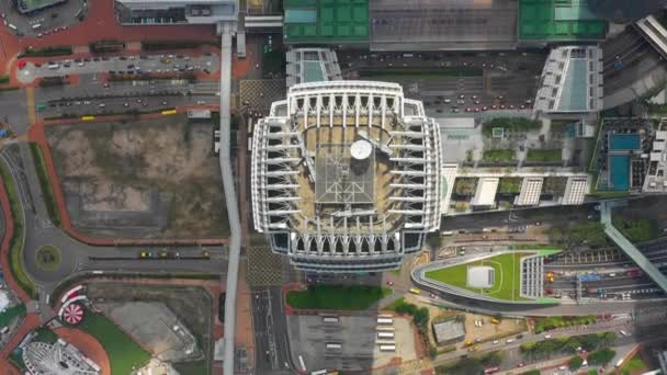 Sol Hong Kong Centro Edificio Panorama Arriba Abajo Aérea Tráfico — Vídeos de Stock