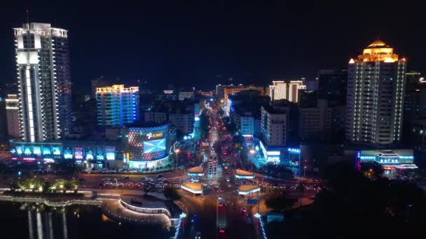 Ночное Время Освещенные Санья Городской Пейзаж Панорама Timelapse Хайнань Острова — стоковое видео