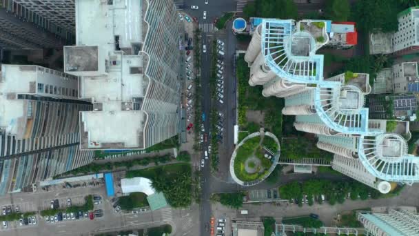 Dzień Sanya Gród Ruchu Ulica Antenowa Panorama Timelapse Chiny — Wideo stockowe