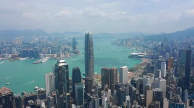 gün zaman hong kong cityscape downtown victoria Limanı Rating hava panorama 4k