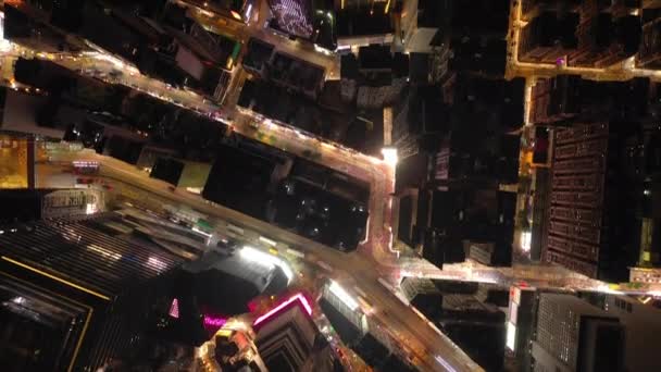 Ночной Освещенный Гонконг Город Знаменитый Переполненный Ван Чай Дорожных Улиц — стоковое видео