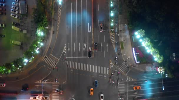 Нічний Підсвічуванням Sanya Міський Пейзаж Трафіку Вулиці Повітряних Панорама Timelapse — стокове відео