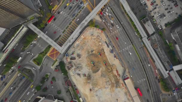 Naplemente Kuala Lumpur Belvárosi Forgalom Crossroad Oldalán Városépítés Légi Topdown — Stock videók