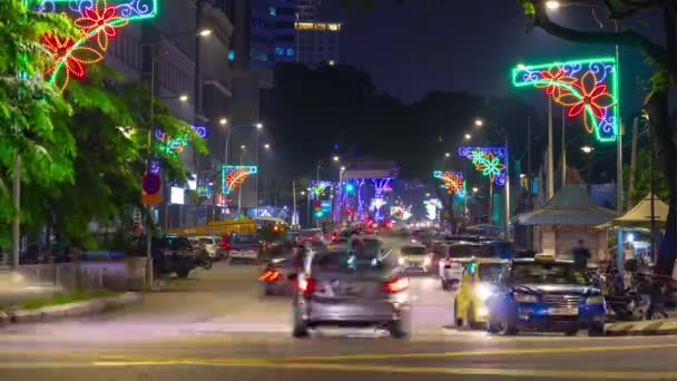 Nacht Beleuchtet Kuala Lumpur Stadtzentrum Innenstadt Verkehr Straßenpanorama Zeitraffer Malaysia — Stockvideo