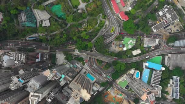 Volo Hong Kong Città Giorno Tempo Parco Traffico Strada Aerea — Video Stock