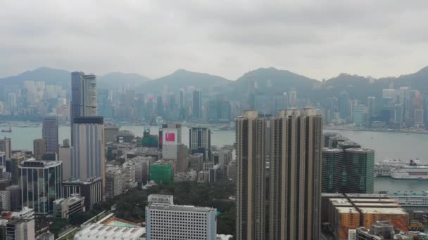 Денний Час Польоту Над Kowloon Бухти Гонконг Пташиного Польоту — стокове відео