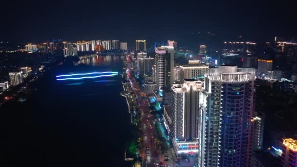 Sanya Cina Ottobre 2018 Notte Illuminata Sanya City River Walking — Video Stock