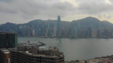 Kowloon şehir victoria Limanı defne hava hong kong panorama 4 k gündüz