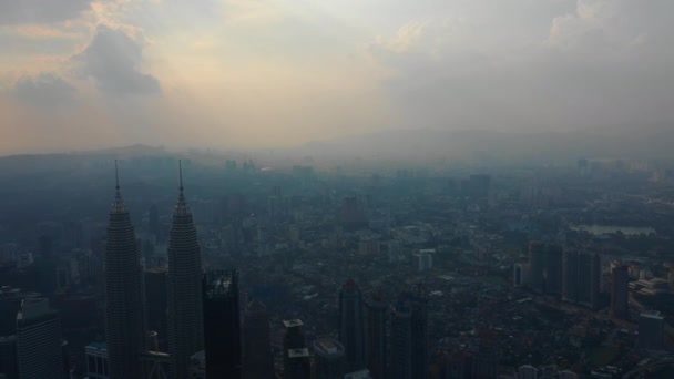 Tempo Del Tramonto Kuala Lumpur Paesaggio Urbano Centro Panorama Aereo — Video Stock