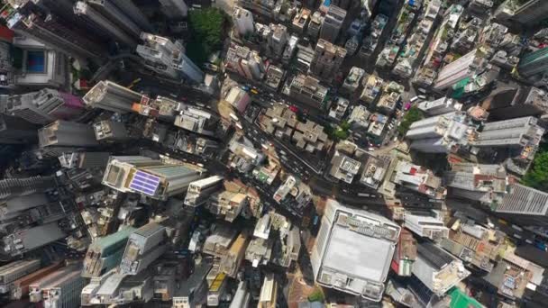 Zonnige Hong Kong City Downtown District Verkeer Straten Hoge Luchtfoto — Stockvideo