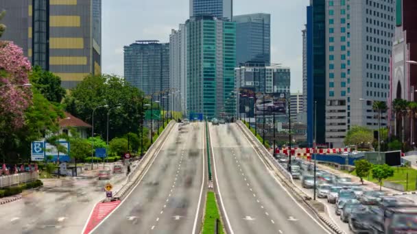 Dag Tijd Kuala Lumpur Stad Centrum Verkeer Straat Kruispunt Metrolijn — Stockvideo