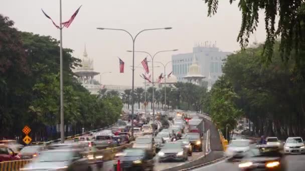 Dag Tijd Kuala Lumpur Stad Centrum Verkeer Straat Kruispunt Metrolijn — Stockvideo