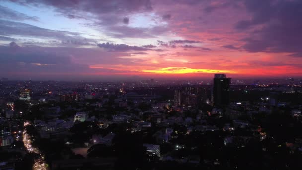 Atardecer Cielo Bangalore Ciudad Alto Antena Panorama India — Vídeo de stock