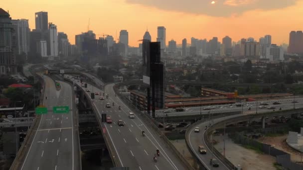 Sonnenuntergang Zeit Kuala Lumpur Stadtbild Innenstadt Verkehr Straße Luftbild Malaysia — Stockvideo