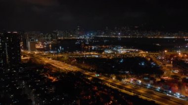 gece zaman hong kong şehir şehir defne hava panorama 4 k aydınlatılmış