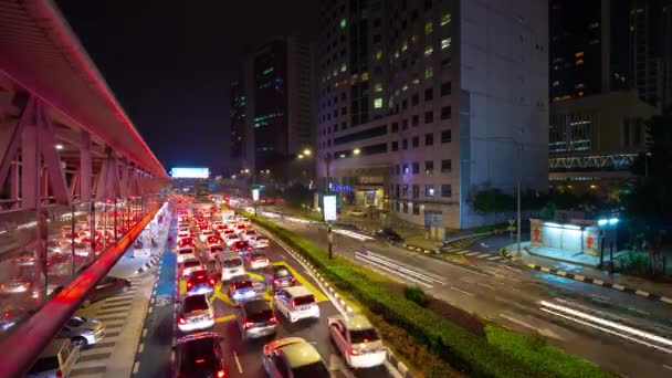 Noční Osvětlená Kuala Lumpur City Centrum Centrum Provoz Pouliční Panorama — Stock video