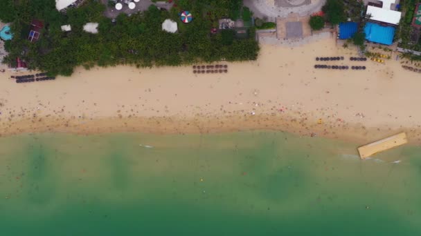 Sol Día Hainan Isla Sanya Bahía Barco Estacionamiento Antena Panorama — Vídeos de Stock