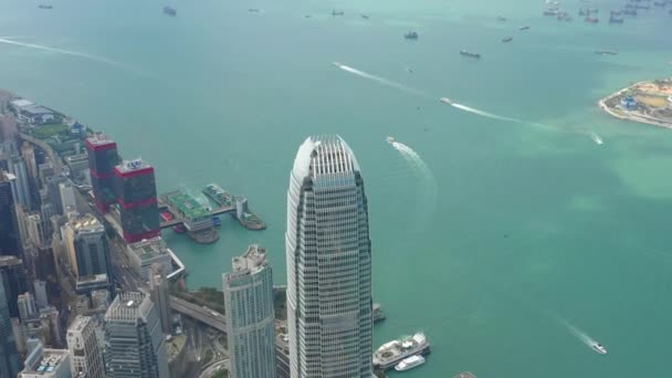 Slunečný Den Hong Kong Panoráma Města Victoria Harbour Provoz Letecké — Stock video