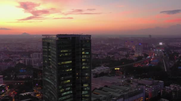 Zachód Słońca Niebo Bangalore City Wysokiej Anteny Indie Panorama — Wideo stockowe