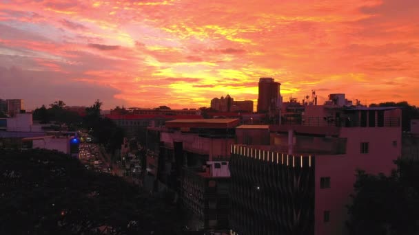 Pôr Sol Céu Bangalore Cidade Alta Aérea Panorama Índia — Vídeo de Stock