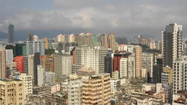 Den Čas Letu Nad Kowloon Panoráma Letecké Topdown Panorama Hong — Stock video