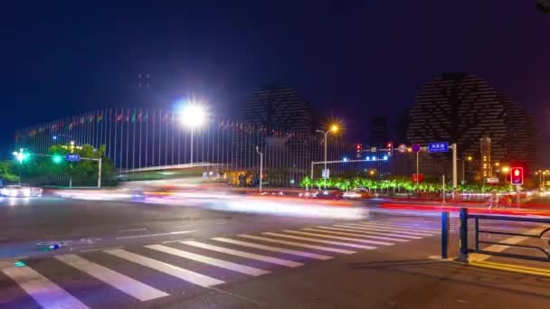 Sanya Hainan September 2018 Night Time Illuminated Sanya City Traffic — Stock Video