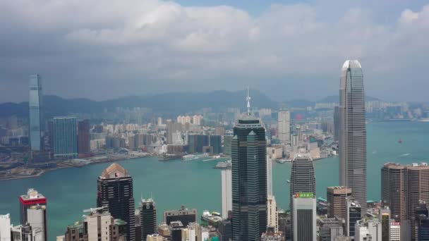 Slunečný Den Hong Kong Panoráma Města Victoria Harbour Provoz Letecké — Stock video