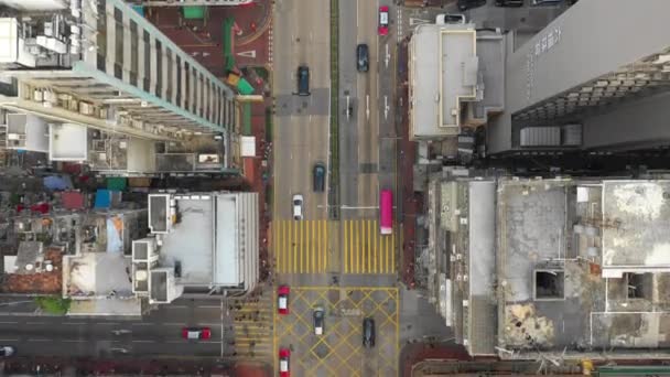 Dag Tijd Kowloon City Verkeer Straat Kruispunt Luchtfoto Pioniersessies Panorama — Stockvideo