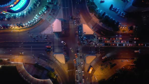 Nacht Verlichting Sanya Stadsgezicht Verkeer Straat Luchtfoto Panorama Timelapse China — Stockvideo