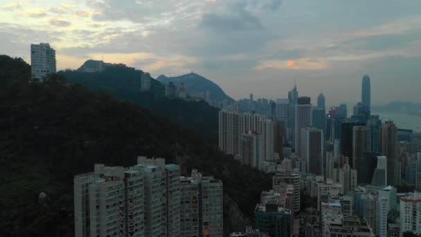 Tempo Sol Hong Kong Distrito Baixa Tráfego Rua Aerial Panorama — Vídeo de Stock