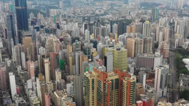 Денний Час Польоту Над Kowloon Міський Пейзаж Повітряних Панорама Гонконг — стокове відео