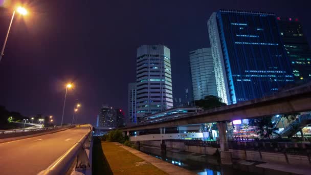 Natt Upplyst Kuala Lumpur City Center Downtown Trafik Gatan Panorama — Stockvideo