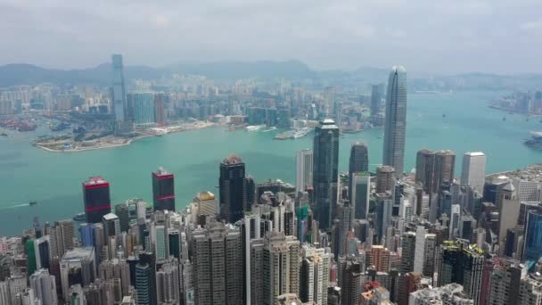 Vuelo Día Sobre Hong Kong Paisaje Urbano Panorama Aéreo Céntrico — Vídeos de Stock