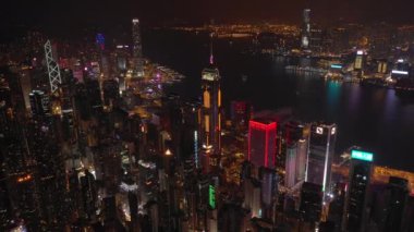 gece ışıklı zaman hong kong cityscape downtown hava panorama 4k