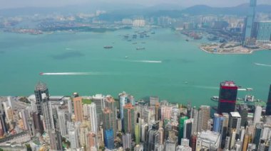 gün zaman hong kong cityscape downtown victoria Limanı Rating hava panorama 4k