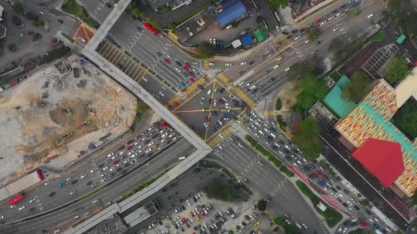 Solnedgången Kuala Lumpur City Downtown Trafik Crossroad Antenn Topdown Panorama — Stockvideo