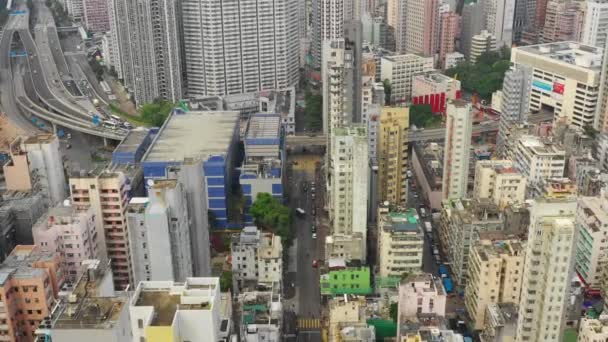 Den Čas Kowloon City Provozu Ulice Letecké Topdown Panorama Hong — Stock video