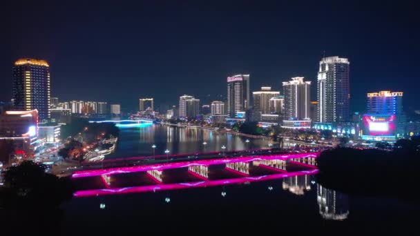 Noite Tempo Iluminado Sanya Cityscape Panorama Timelapse Hainan Ilha China — Vídeo de Stock