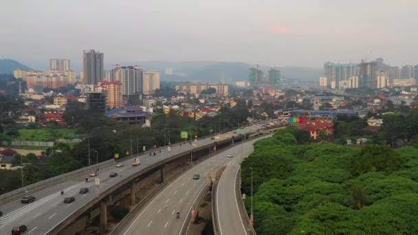 Günbatımı Zamanı Kuala Lumpur Cityscape Trafik Yol Hava Panorama Malezya — Stok video