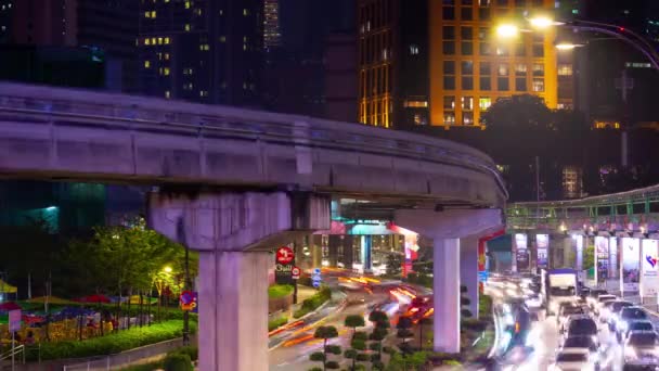 Noite Iluminado Kuala Lumpur Centro Cidade Centro Cidade Tráfego Rua — Vídeo de Stock