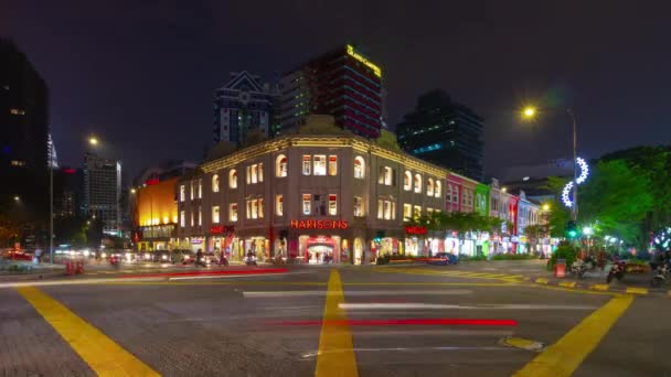 Noite Iluminado Kuala Lumpur Centro Cidade Centro Cidade Tráfego Rua — Vídeo de Stock