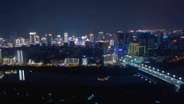 Noche Iluminado Sanya Paisaje Urbano Panorama Timelapse Hainan Isla China — Vídeos de Stock