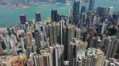 gün zaman hong kong cityscape downtown victoria Limanı Rating hava panorama 4k