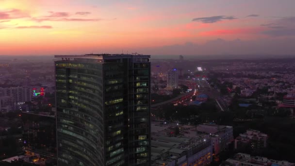 Zachód Słońca Niebo Bangalore City Wysokiej Anteny Indie Panorama — Wideo stockowe