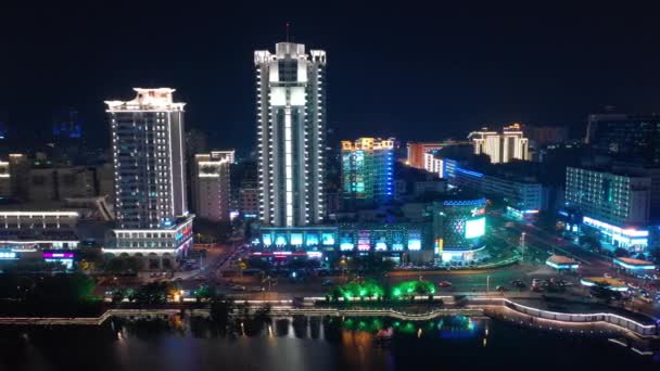 Noite Tempo Iluminado Sanya Cityscape Panorama Timelapse Hainan Ilha China — Vídeo de Stock