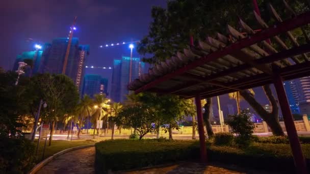 Nacht Beleuchtet Sanya Verkehr Straße Flussufer Park Panorama Zeitraffer Hainan — Stockvideo