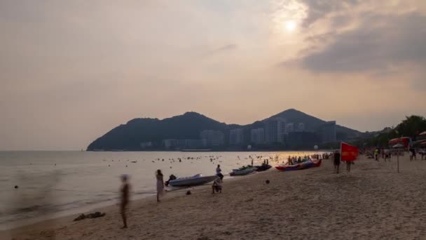 Gün Batımı Işık Sanya Plaj Sahil Şeridi Panorama Timelapse Hainan — Stok video