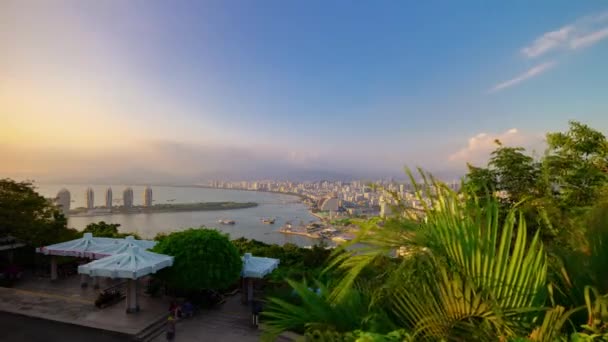 Sol Noite Sanya Famoso Parque Topo Cityscape Panorama Timelapse Hainan — Vídeo de Stock